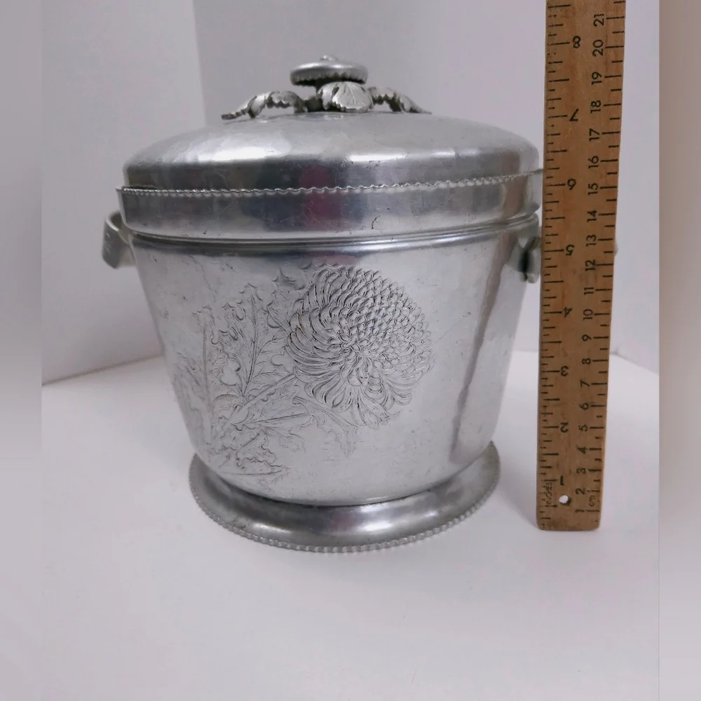 Vintage 1950s Continental Hammered Aluminum Chrysanthemum Ice Bucket